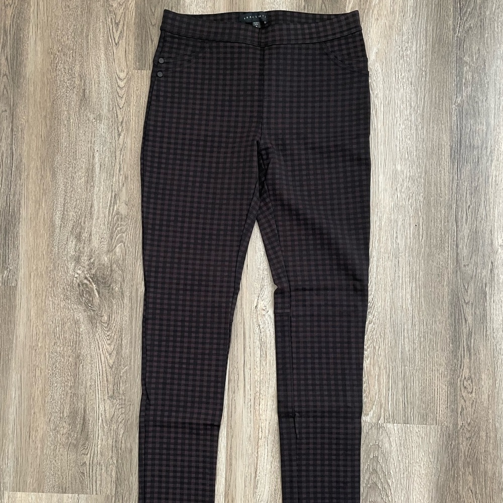 Sanctuary Plaid Leggings Purple Black Women’s Small Stretch Pants - Picture 2 of 9
